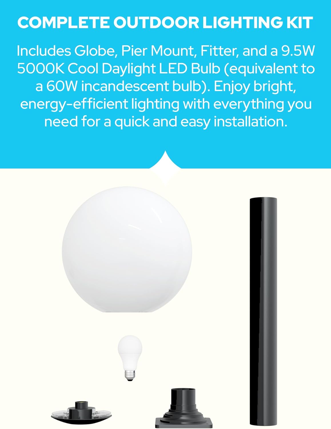 14" Globe Post Light Application with Stub Post Pier Mount