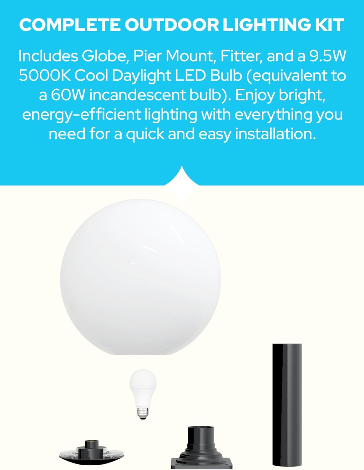 16" Globe Post Light Application with Stub Post Pier Mount