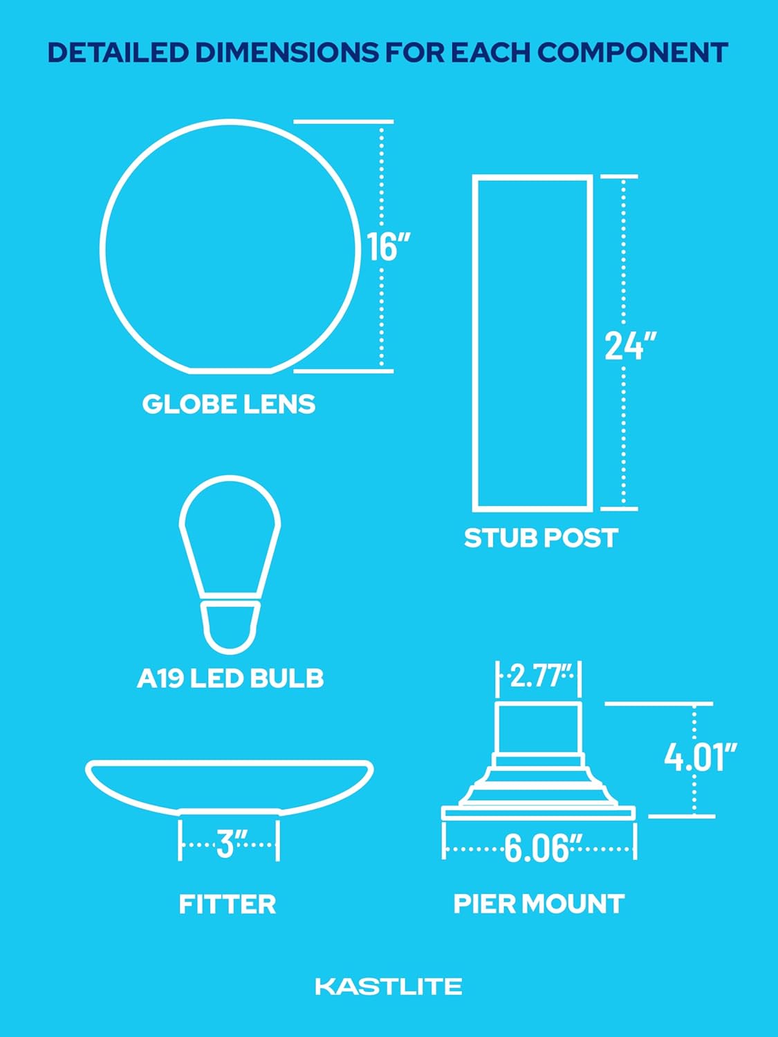 16" Globe Post Light Application with Stub Post Pier Mount installed on lamp post fixture
