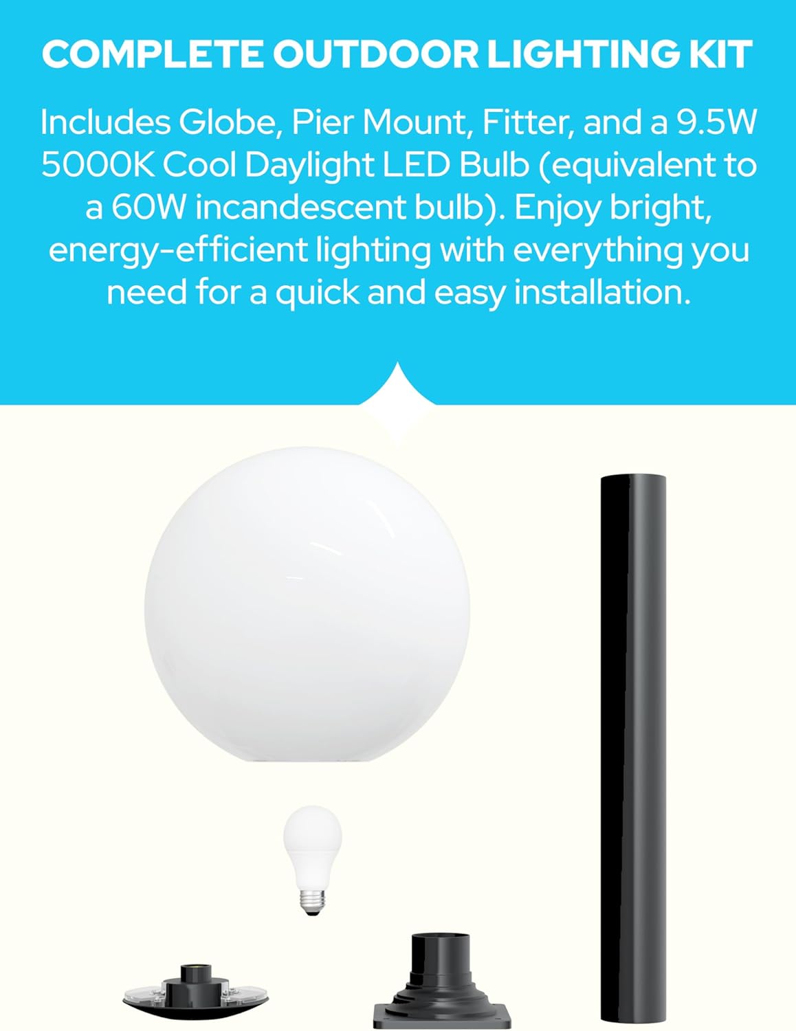 16" Globe Post Light Application with Stub Post Pier Mount installed on lamp post fixture