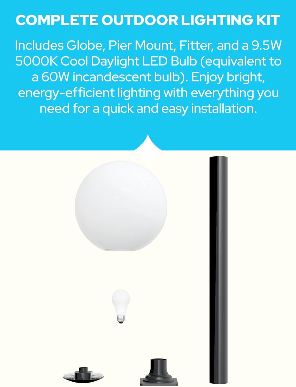 16" Globe Post Light Application with Stub Post Pier Mount installed on lamp post fixture