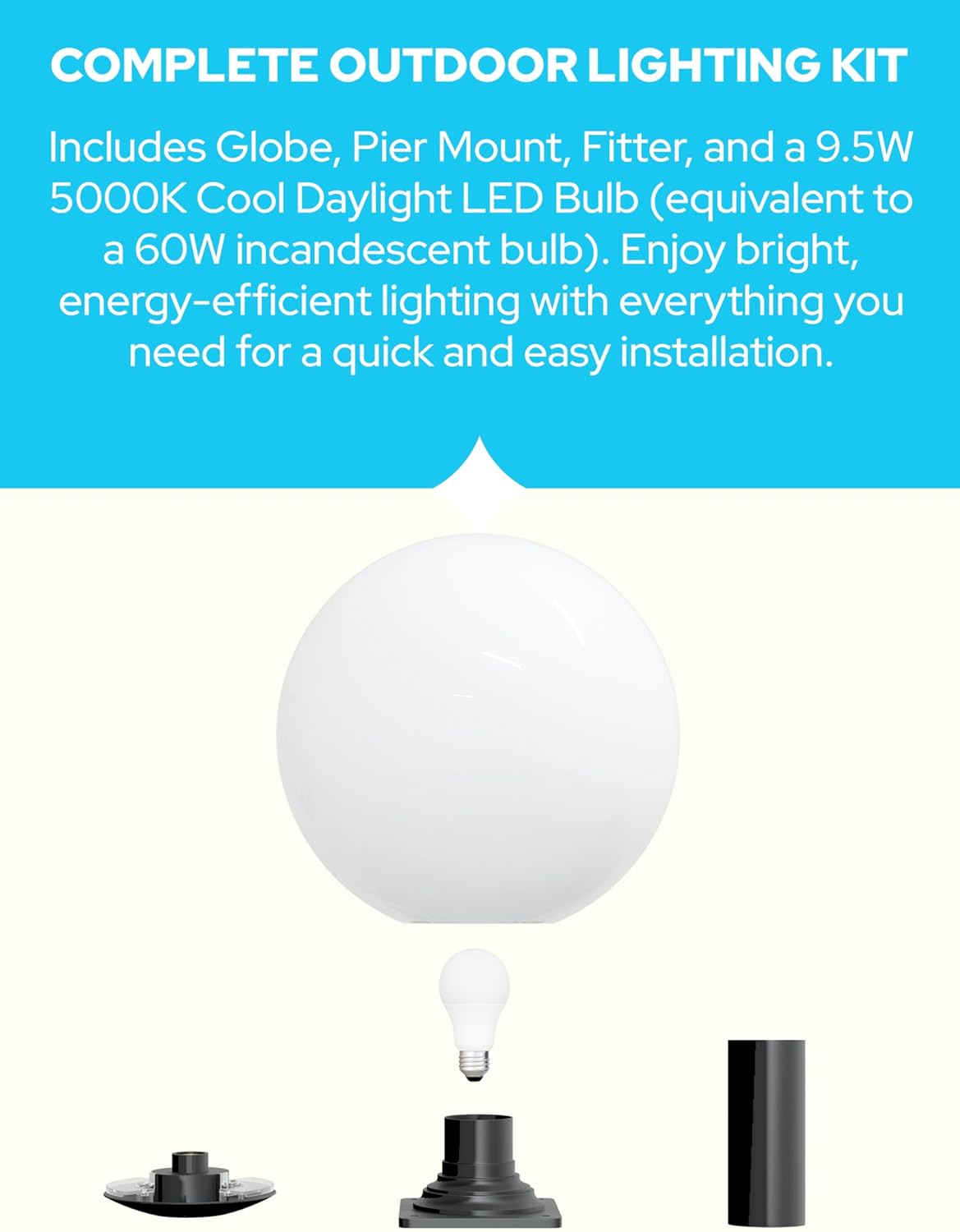 16" Globe Post Light Application with Stub Post Pier Mount