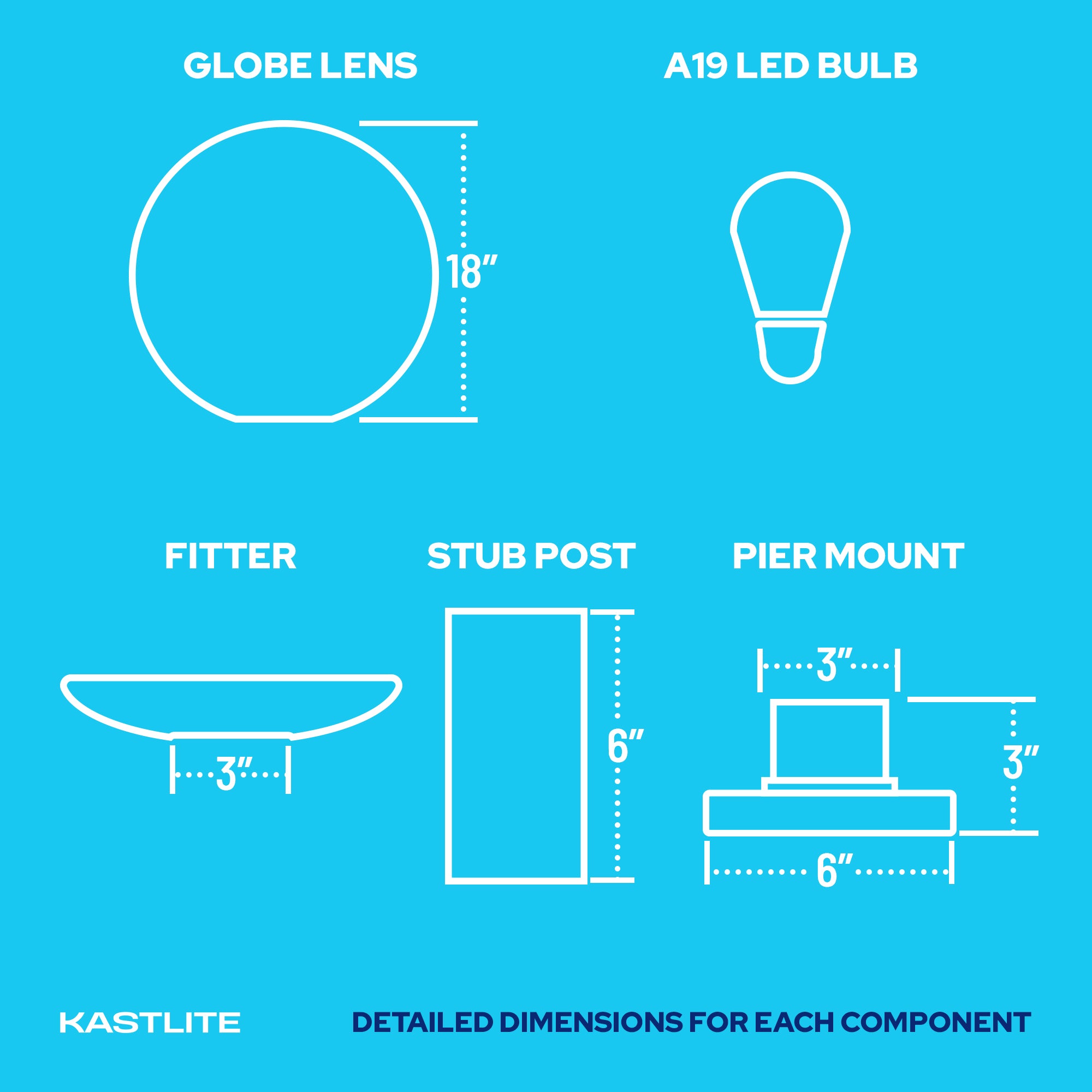 KastLite 18" Globe Post Light Application with 6" Stub Post Pier Mount