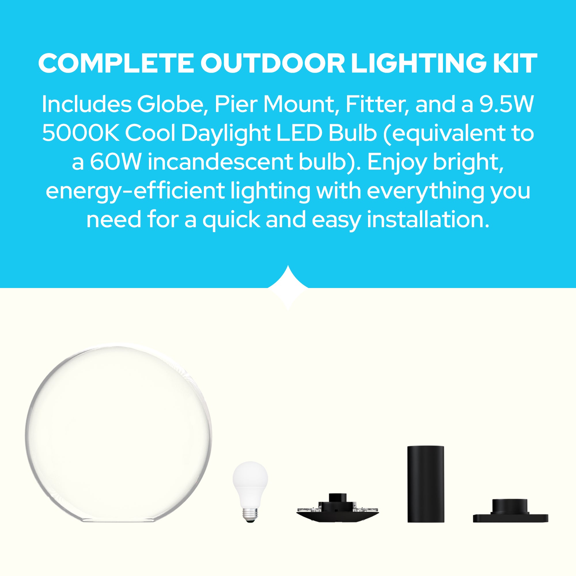 KastLite 16" Globe Post Light Application with 6" Stub Post Pier Mount