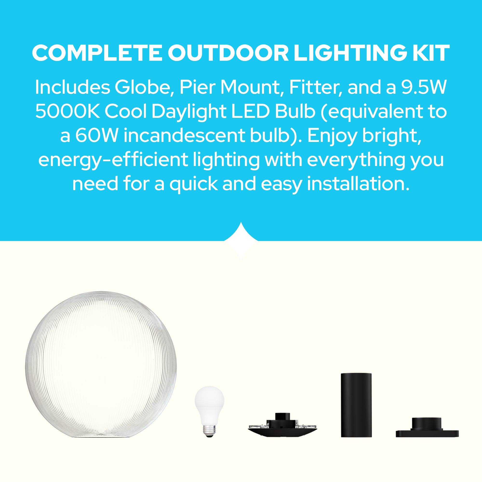 KastLite 16" Globe Post Light Application with 6" Stub Post Pier Mount
