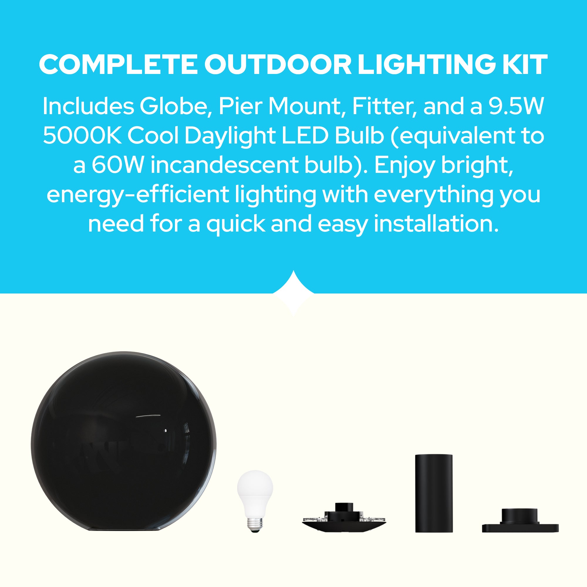 KastLite 16" Globe Post Light Application with 6" Stub Post Pier Mount