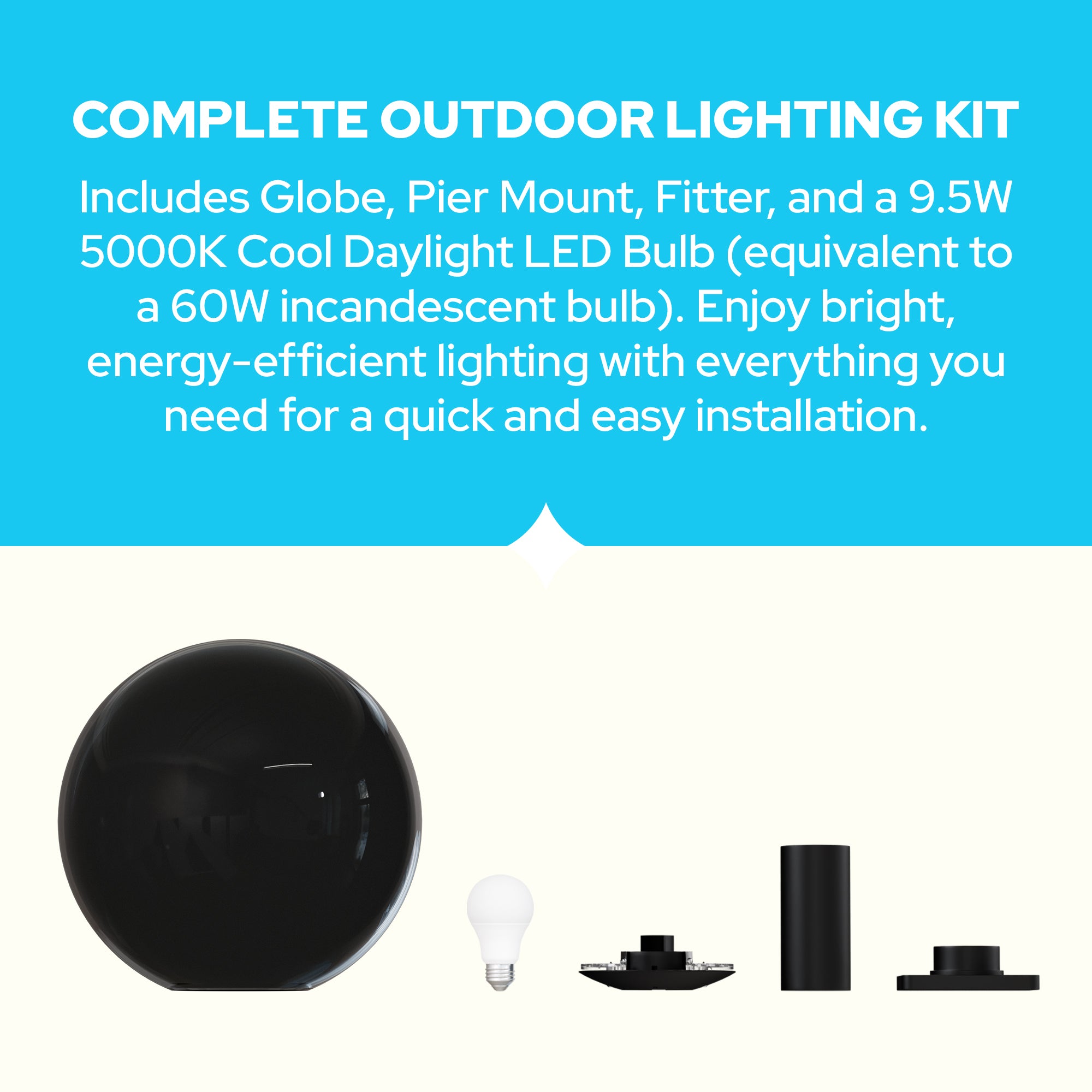 KastLite 18" Globe Post Light Application with 6" Stub Post Pier Mount