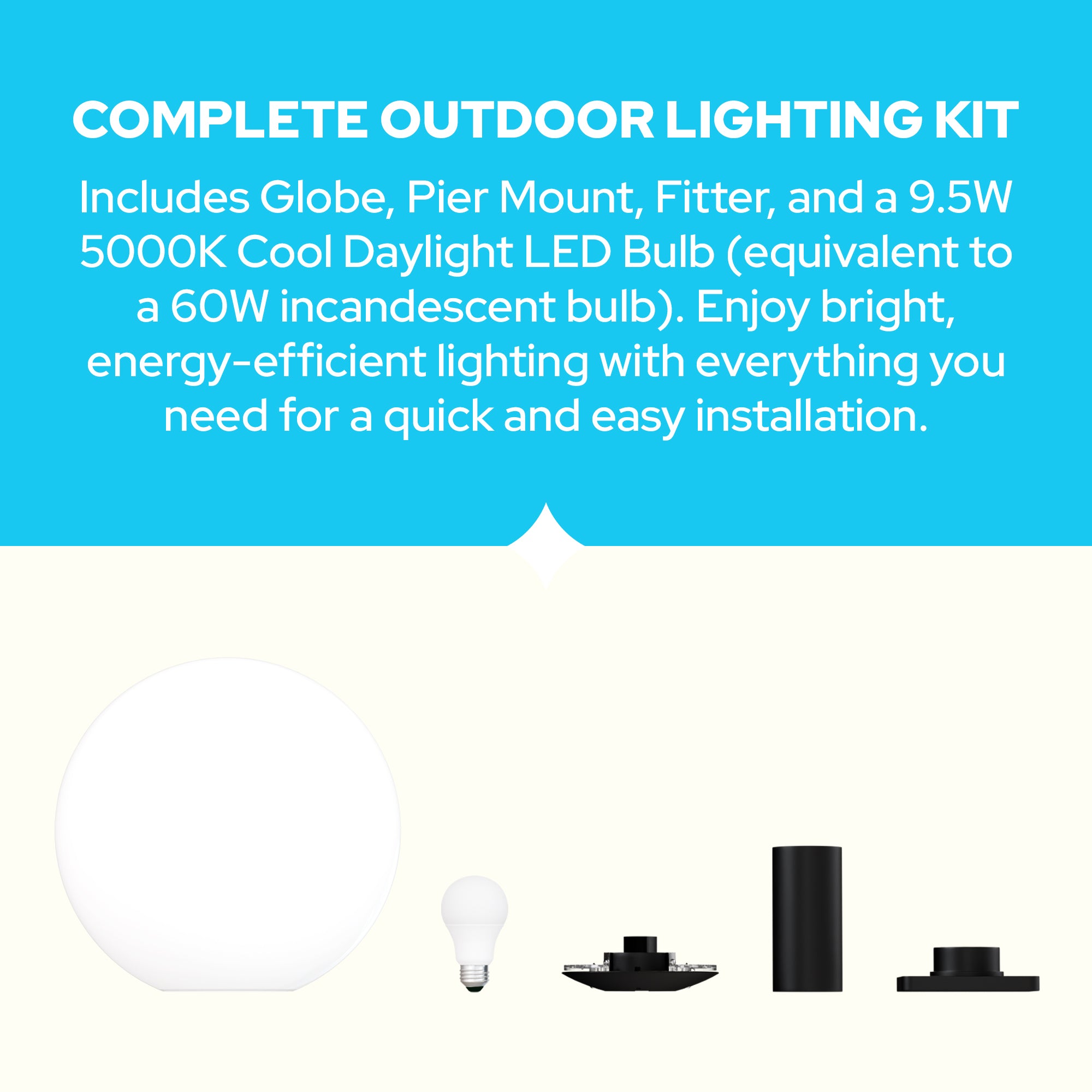 KastLite 16" Globe Post Light Application with 6" Stub Post Pier Mount