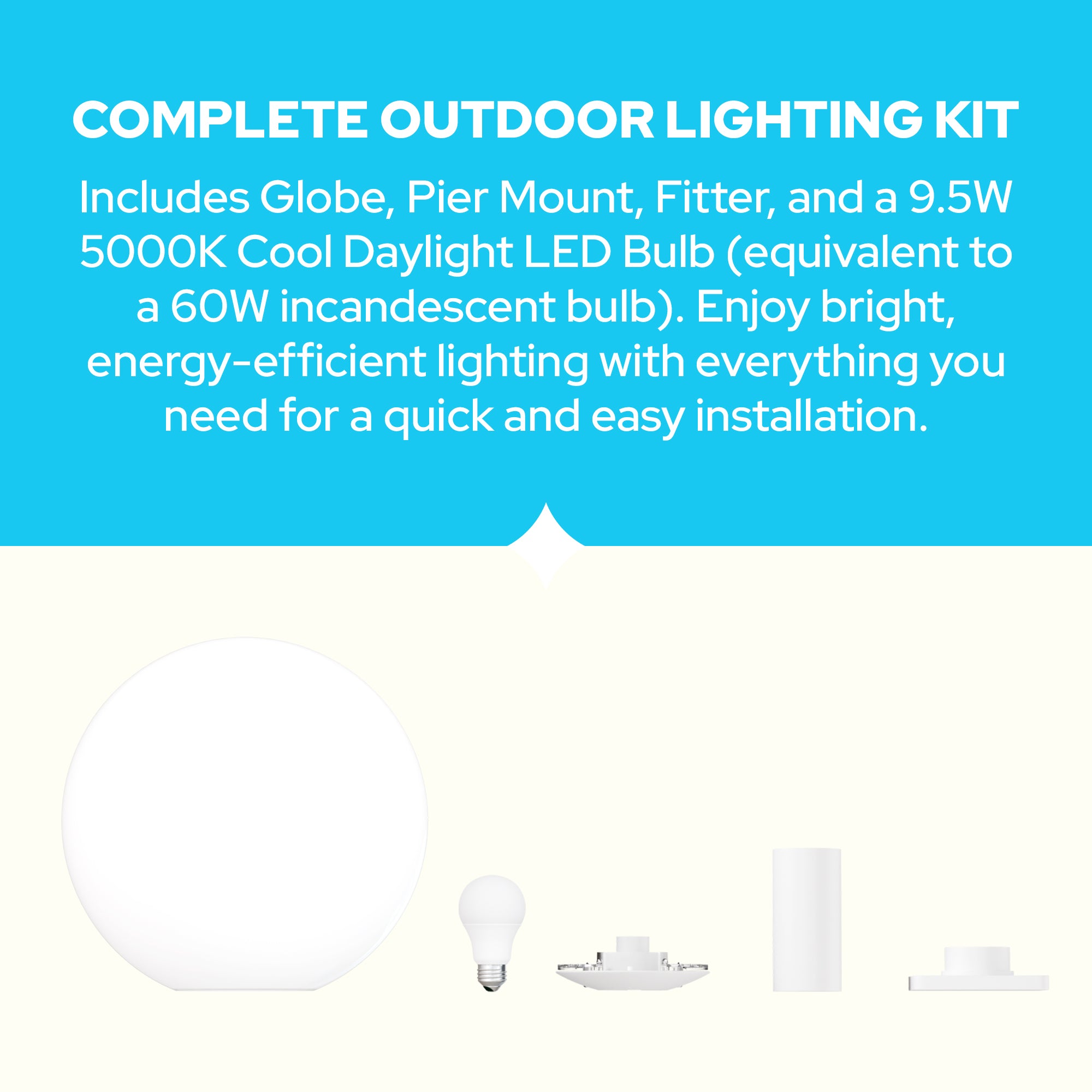 18" Globe Post Light Application with 6" Stub Post Pier Mount