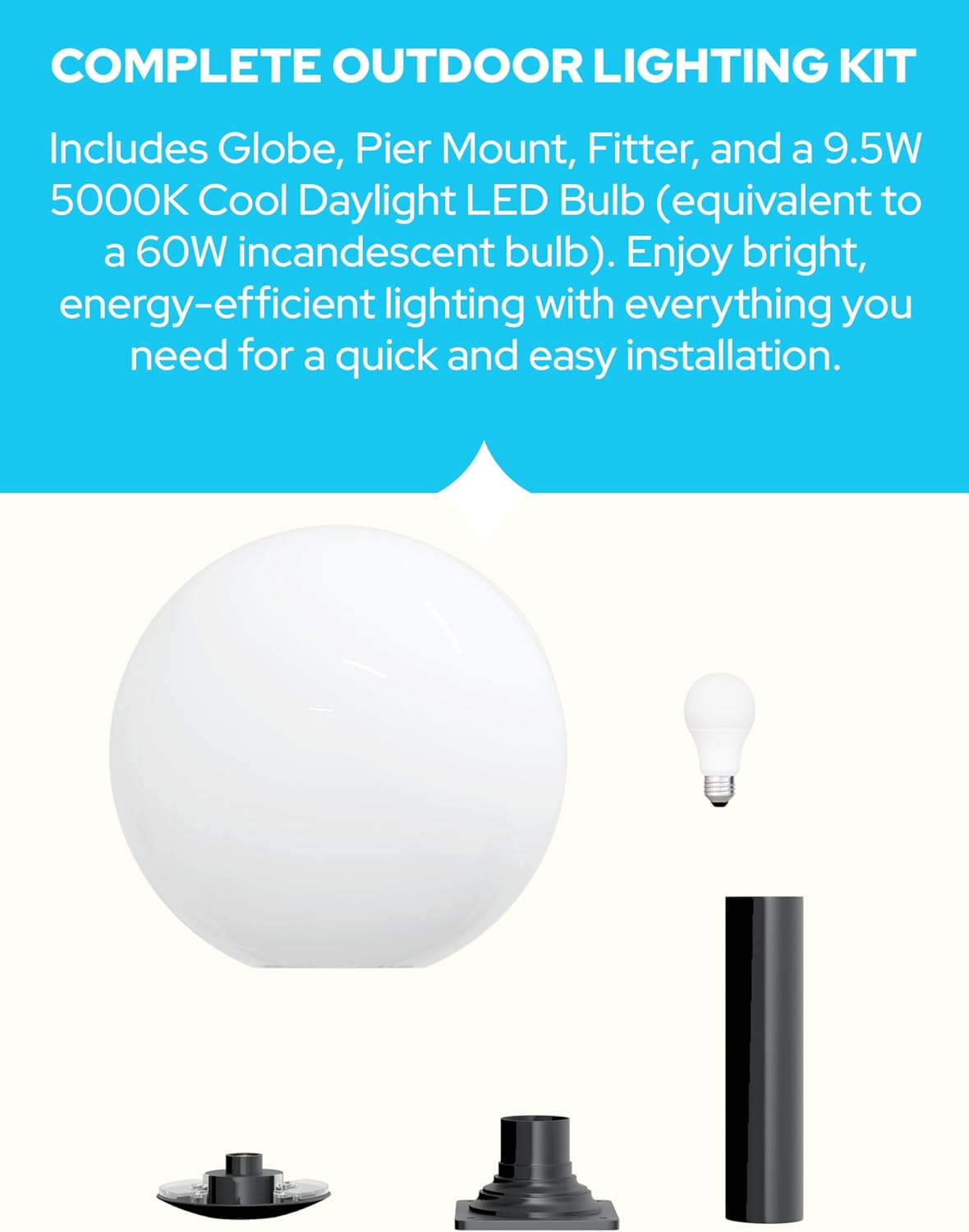 18" Globe Post Light Application with Stub Post Pier Mount