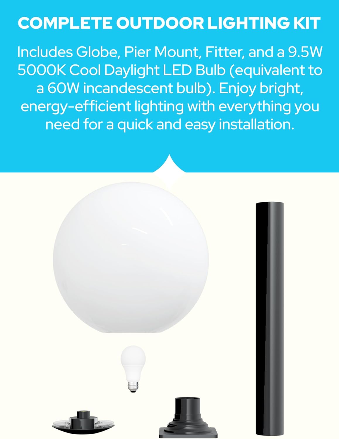 18" Globe Post Light Application with Stub Post Pier Mount