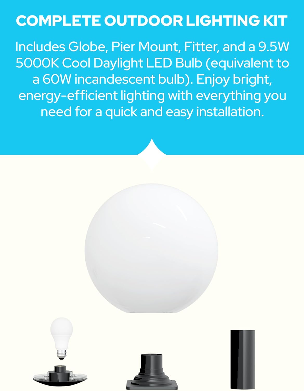 18" Globe Post Light Application with Stub Post Pier Mount