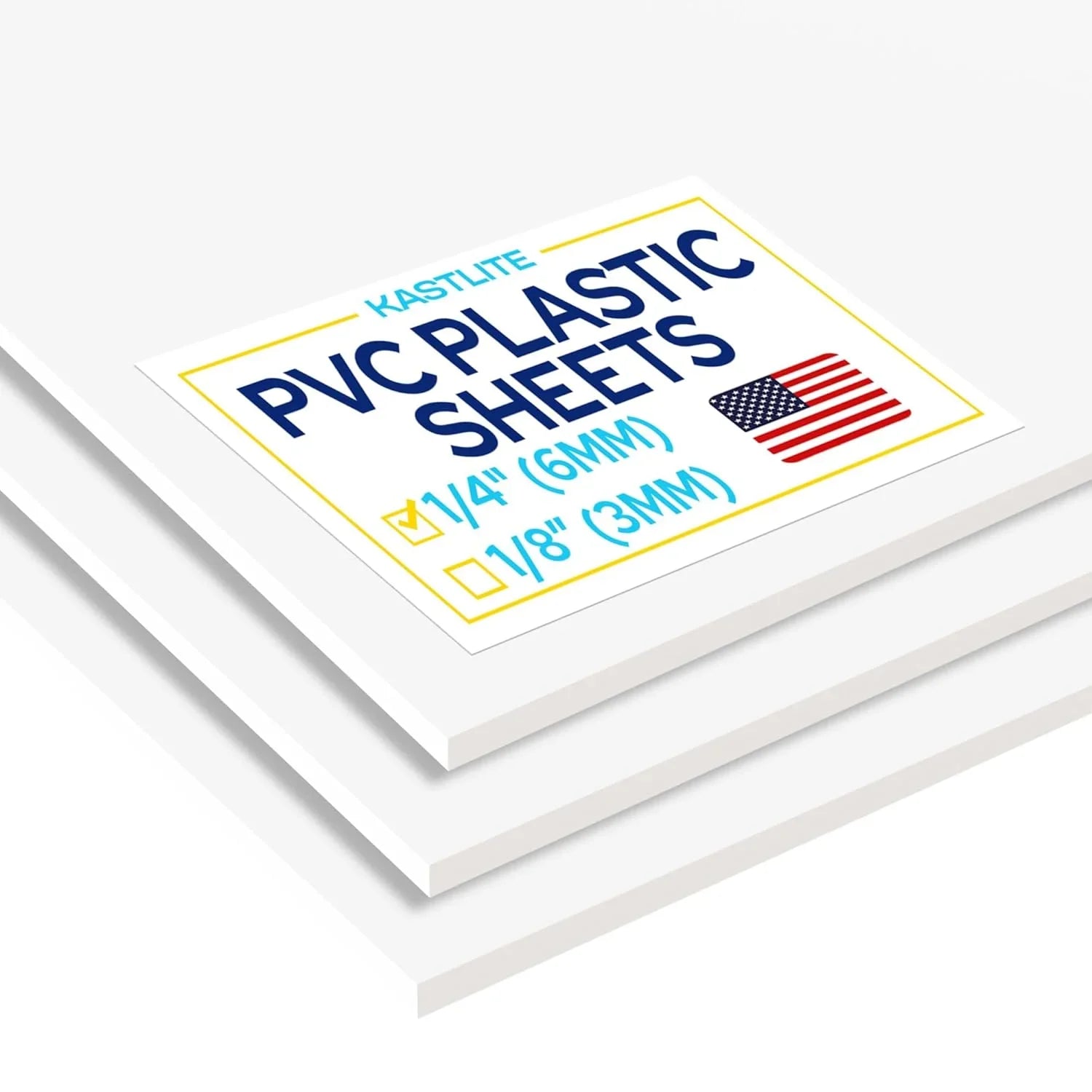 Kastlite PVC plastic sheets with size options on a white background