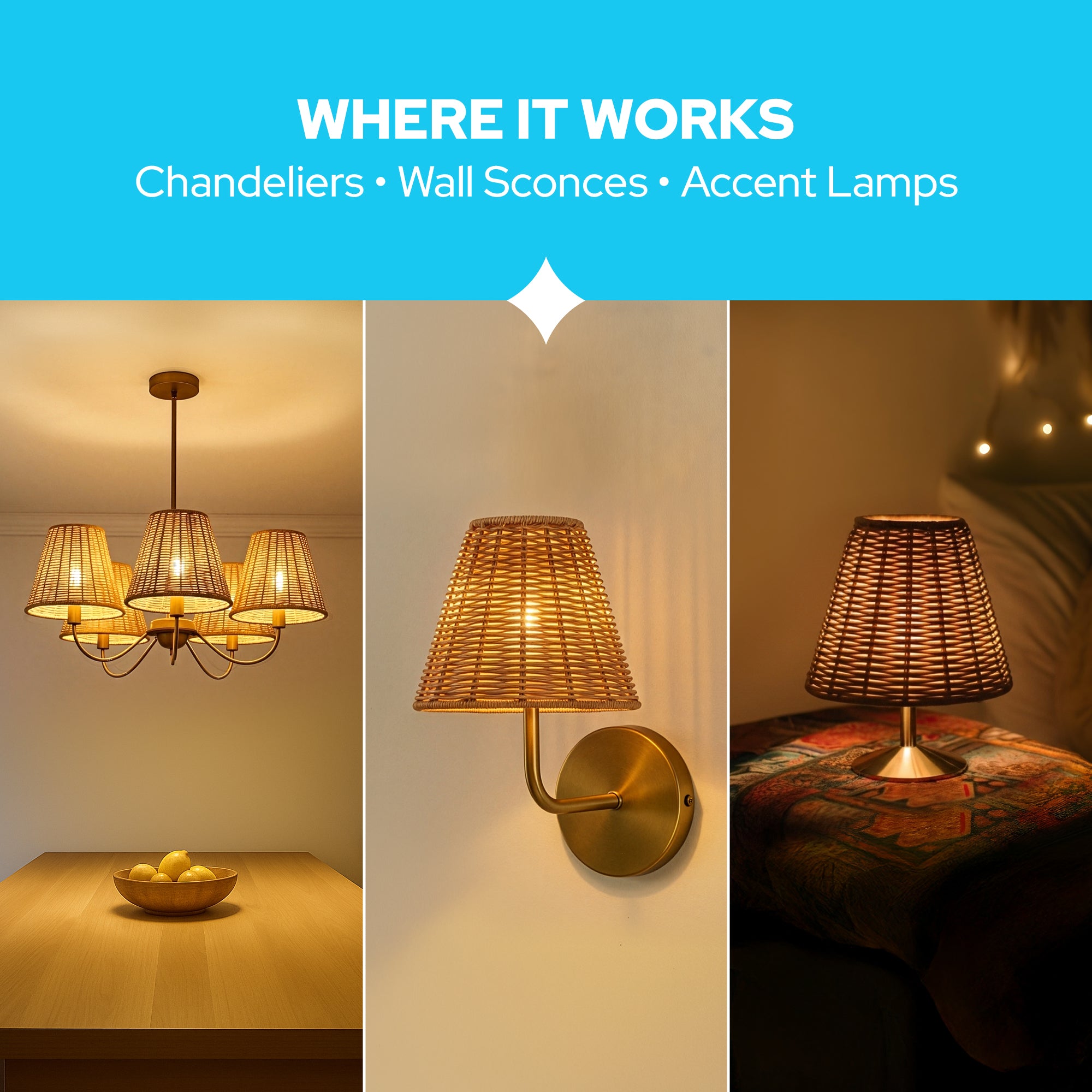 Woven Rattan Chandelier Lamp Shades | 6 Packs