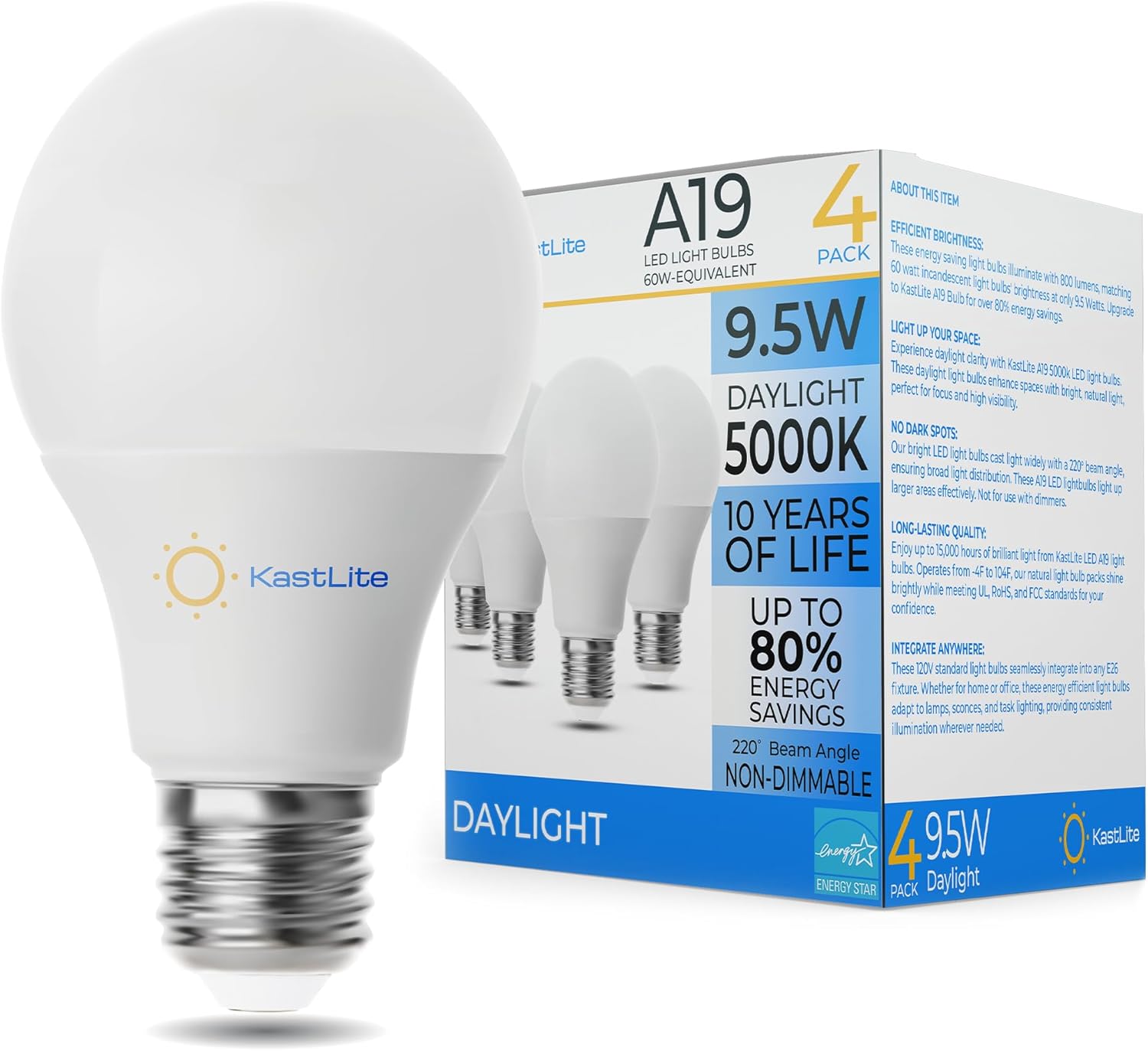 KastLite 9.5 Watt ECO A19 LED Bulb 60W Equivalent