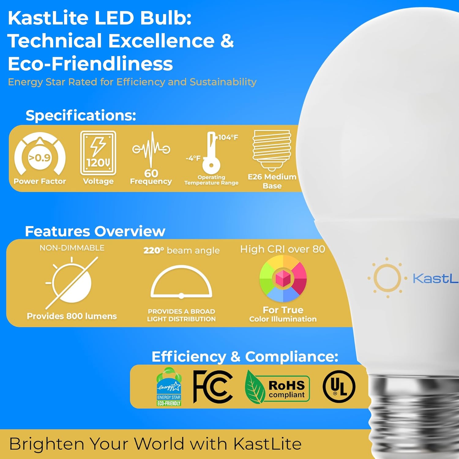 KastLite 9.5 Watt ECO A19 LED Bulb 60W Equivalent