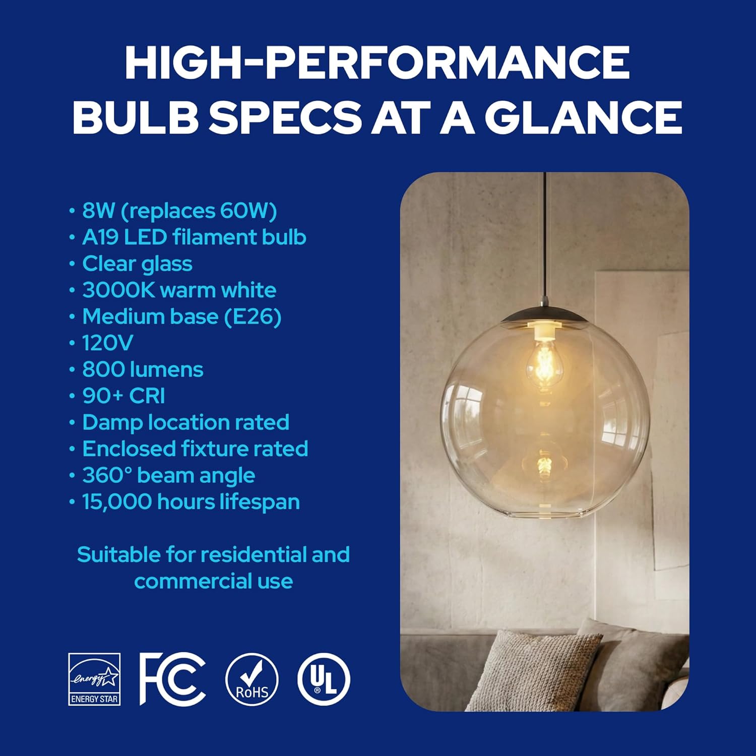 12" Acrylic Globe Pendant Light Fixture