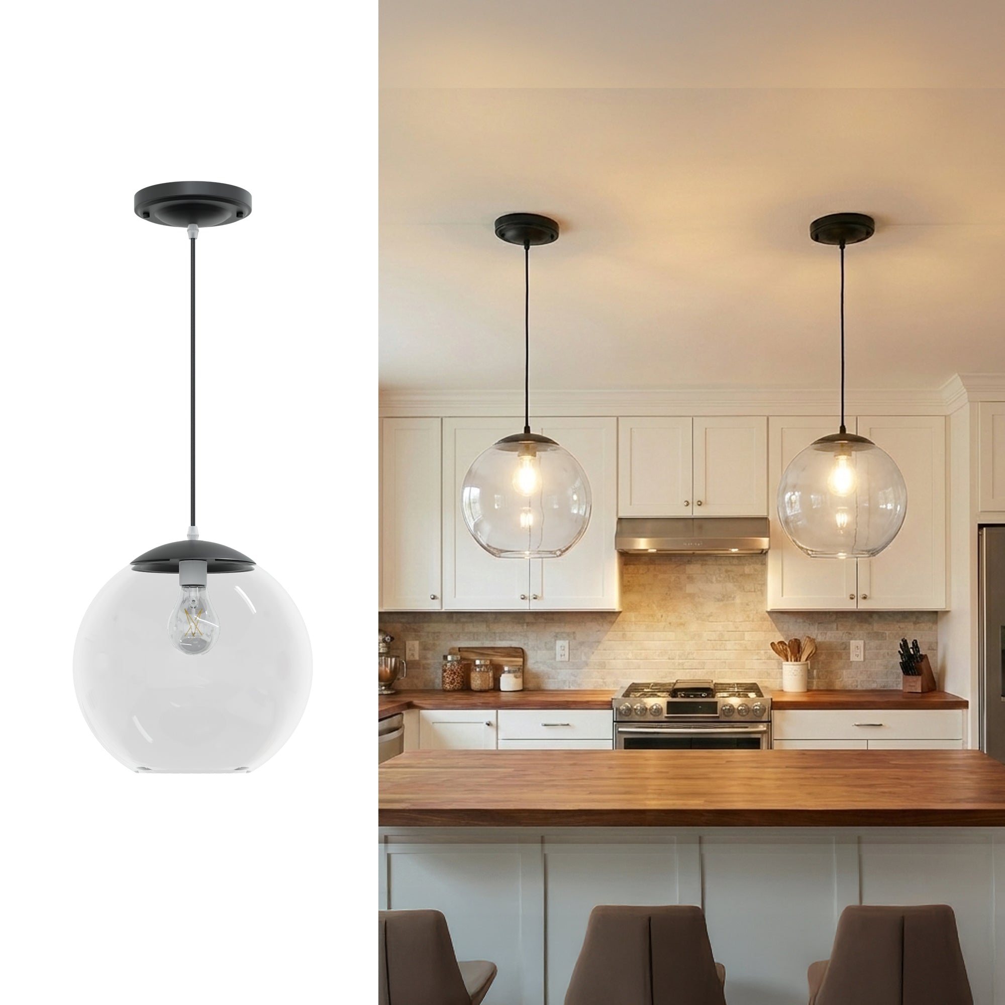 10" Acrylic Globe Pendant Light Fixture