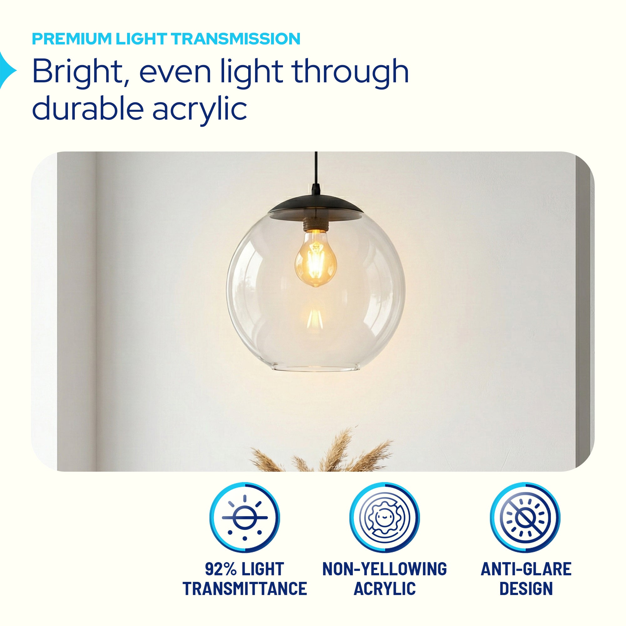 10" Acrylic Globe Pendant Light Fixture