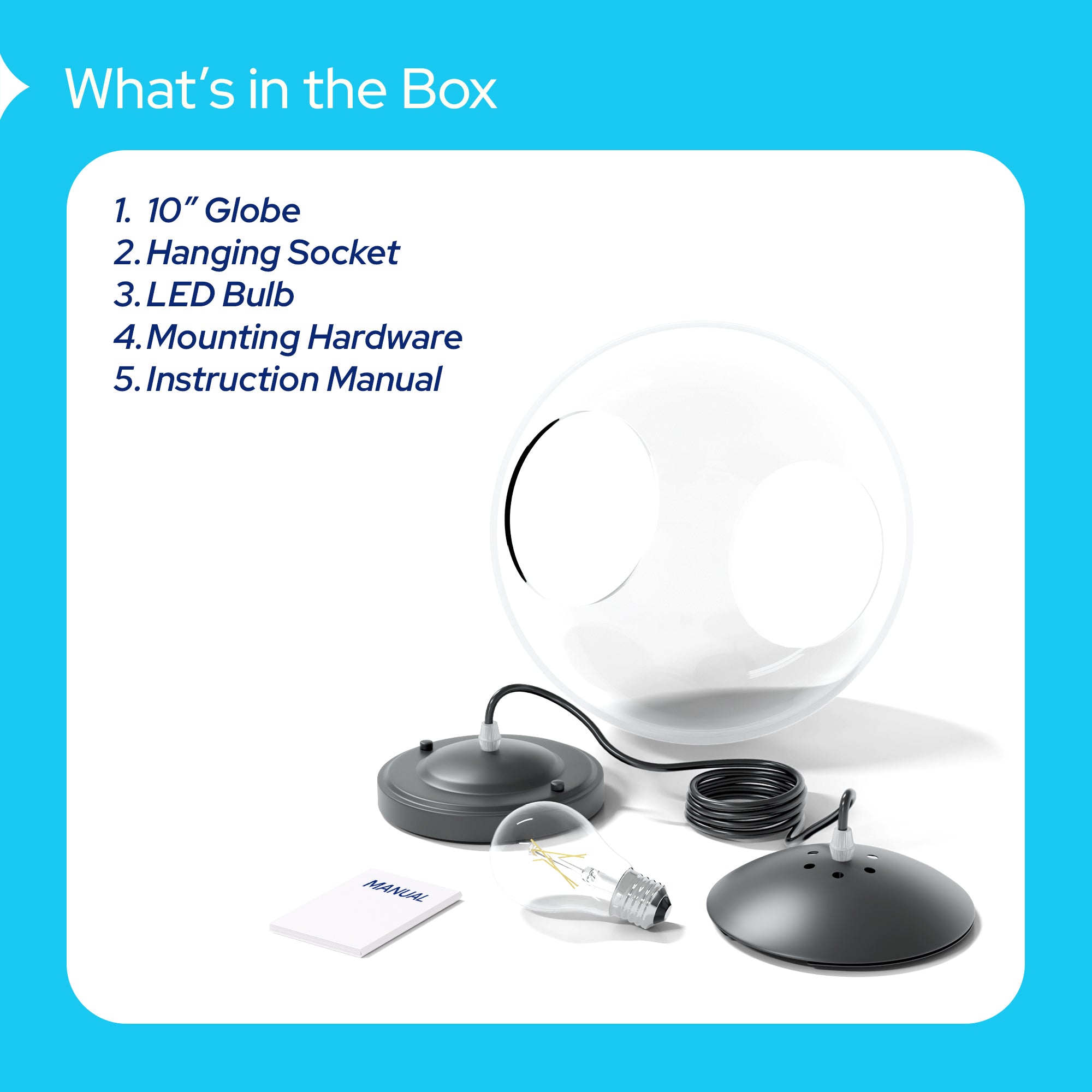 10" Acrylic Globe Pendant Light Fixture