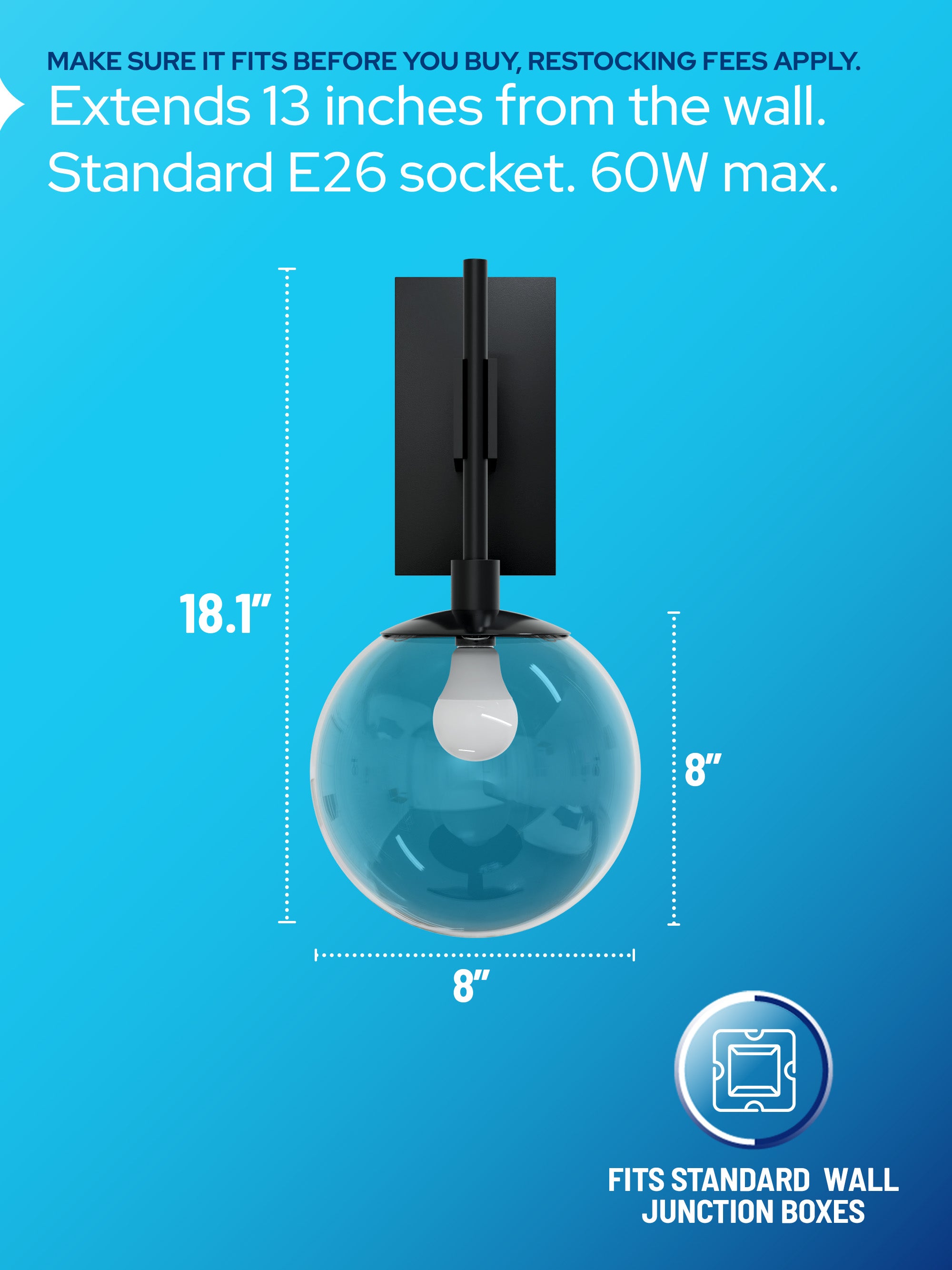 8" White Globe Wall Mounted Lamp