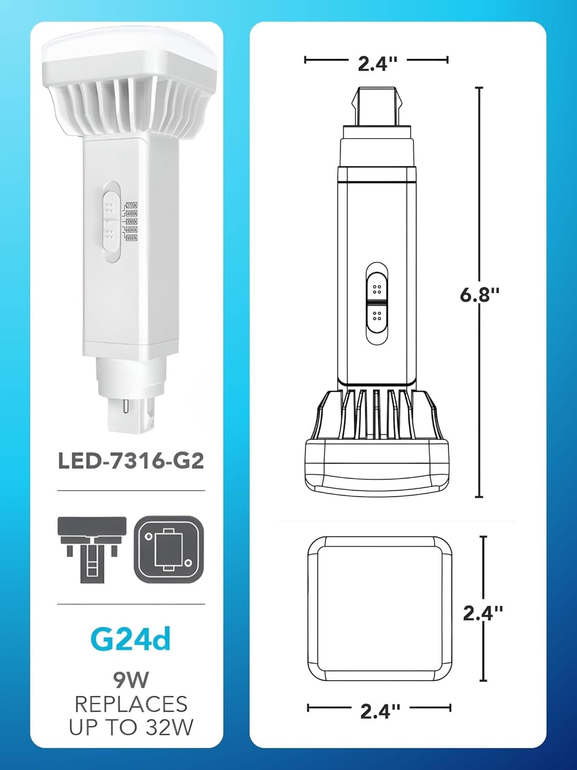 G24d 9W Universal 2-Pin Prong Base LED PL Lamp