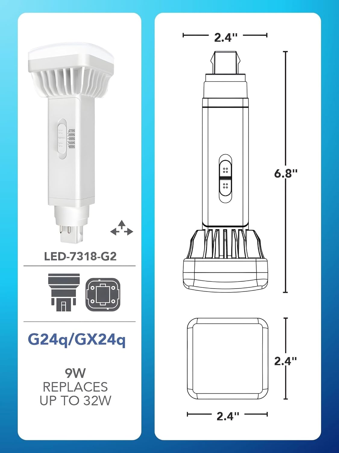 G24q 9W Universal 4-Pin Prong Base LED PL Lamp