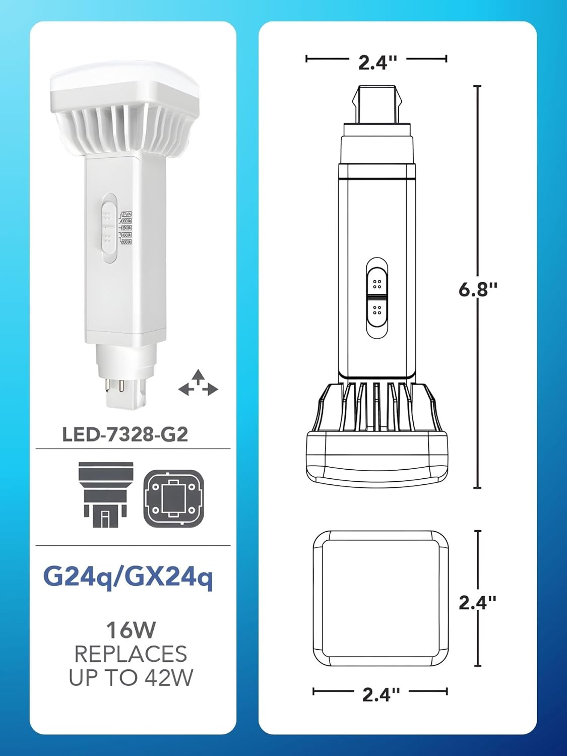 24q 16W Universal 4-Pin Prong Base LED PL Lamp