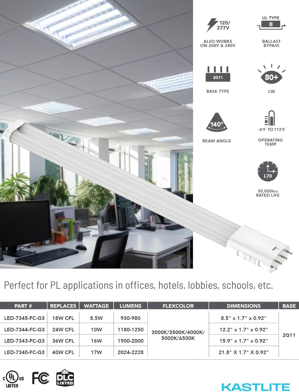 2G11 Ballast Bypass 4-Pin Prong Base LED PLL Lamp additional angle view