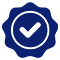 A blue circular badge with a white checkmark inside, commonly used as a certification or quality mark.